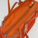 Salvatore Ferragamo Gancini Hand Bag Canvas 2way Orange Silver Auth 142268-6