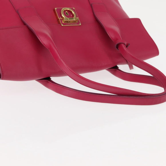 Salvatore Ferragamo Gancini Hand Bag Leather Pink Gold Auth 142269