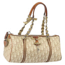 Christian Dior Trotter Canvas Romantic Shoulder Bag PVC Beige Silver Auth 142282-1