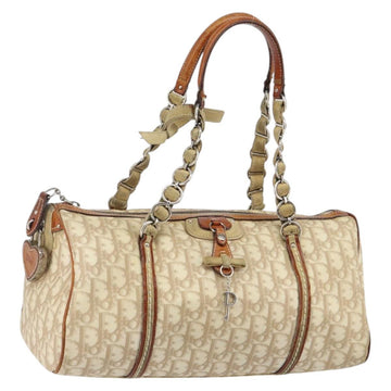 Christian Dior Trotter Canvas Romantic Shoulder Bag PVC Beige Silver Auth 142282