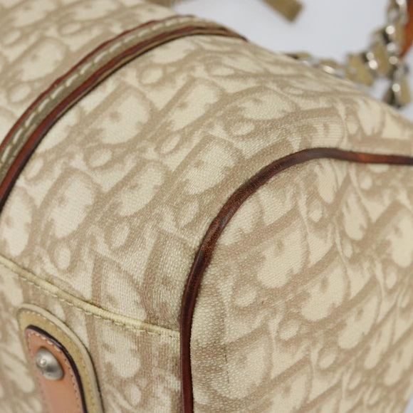 Christian Dior Trotter Canvas Romantic Shoulder Bag PVC Beige Silver Auth 142282