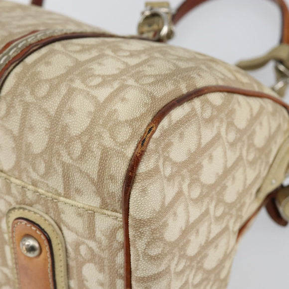 Christian Dior Trotter Canvas Romantic Shoulder Bag PVC Beige Silver Auth 142282