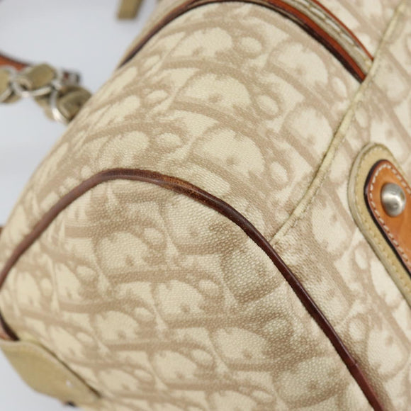 Christian Dior Trotter Canvas Romantic Shoulder Bag PVC Beige Silver Auth 142282