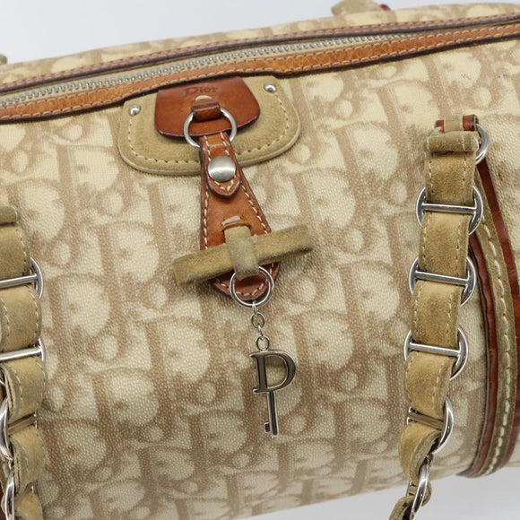 Christian Dior Trotter Canvas Romantic Shoulder Bag PVC Beige Silver Auth 142282