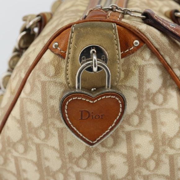 Christian Dior Trotter Canvas Romantic Shoulder Bag PVC Beige Silver Auth 142282