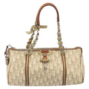 Christian Dior Trotter Canvas Romantic Shoulder Bag PVC Beige Silver Auth 142282-13