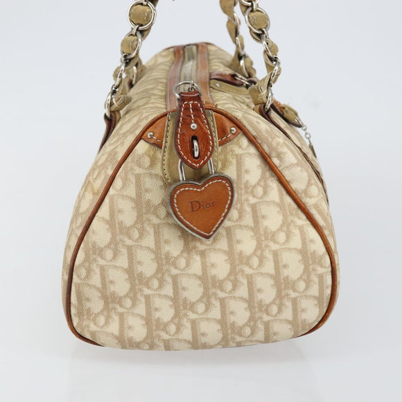 Christian Dior Trotter Canvas Romantic Shoulder Bag PVC Beige Silver Auth 142282