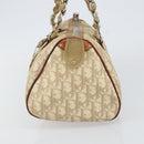 Christian Dior Trotter Canvas Romantic Shoulder Bag PVC Beige Silver Auth 142282-4