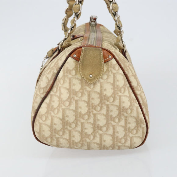 Christian Dior Trotter Canvas Romantic Shoulder Bag PVC Beige Silver Auth 142282