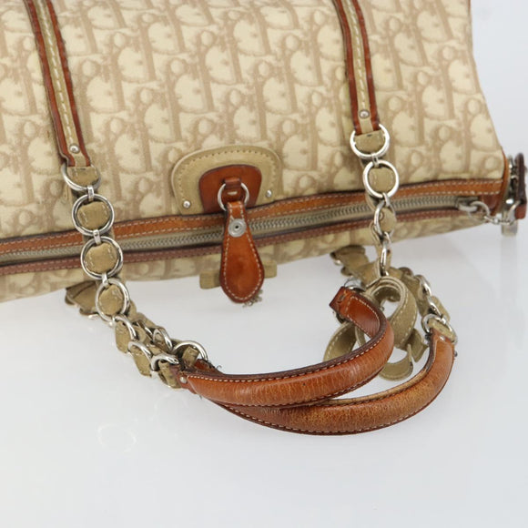 Christian Dior Trotter Canvas Romantic Shoulder Bag PVC Beige Silver Auth 142282