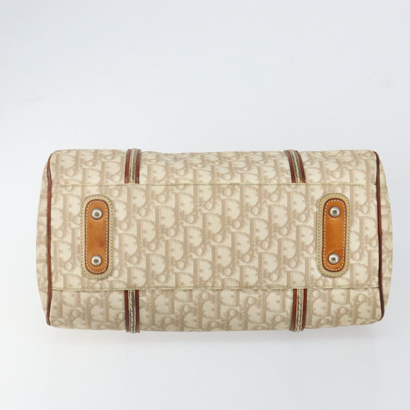 Christian Dior Trotter Canvas Romantic Shoulder Bag PVC Beige Silver Auth 142282