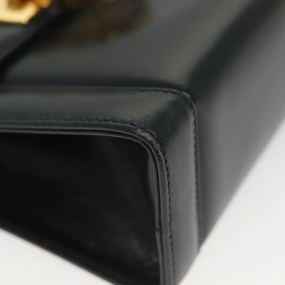 Salvatore Ferragamo Gancini Hand Bag Leather Navy Gold Auth 142283