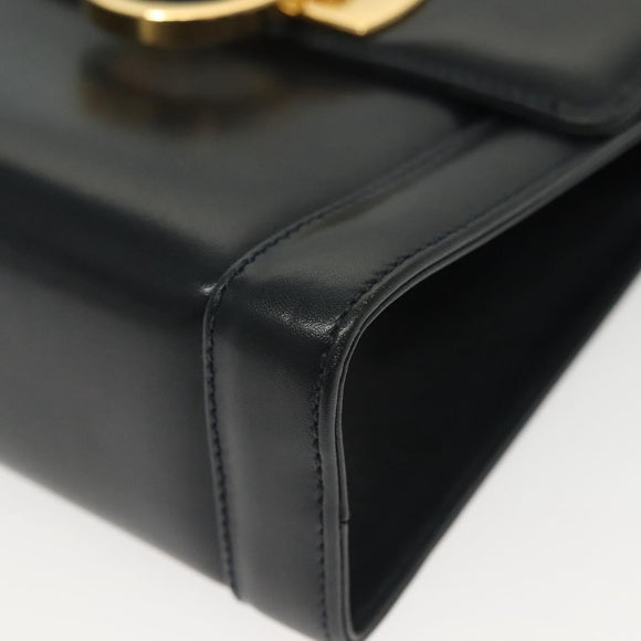 Salvatore Ferragamo Gancini Hand Bag Leather Navy Gold Auth 142283