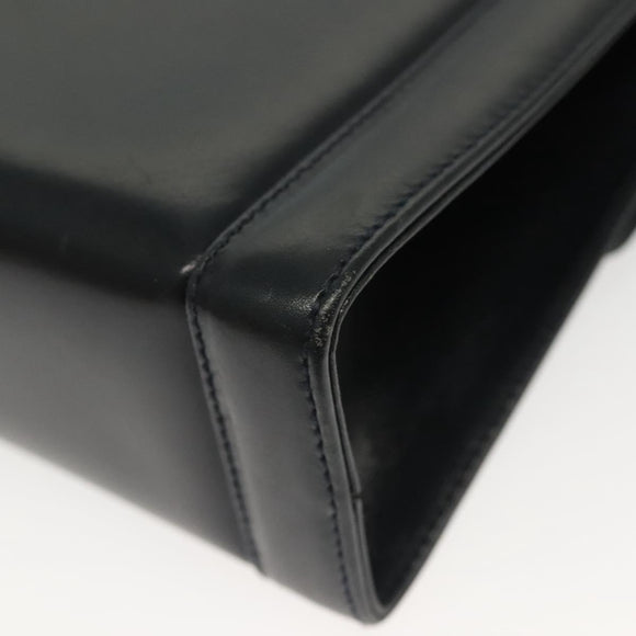 Salvatore Ferragamo Gancini Hand Bag Leather Navy Gold Auth 142283