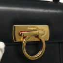 Salvatore Ferragamo Gancini Hand Bag Leather Navy Gold Auth 142283-8