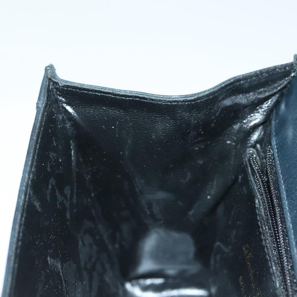 Salvatore Ferragamo Gancini Hand Bag Leather Navy Gold Auth 142283