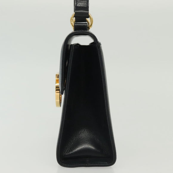 Salvatore Ferragamo Gancini Hand Bag Leather Navy Gold Auth 142283