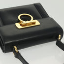Salvatore Ferragamo Gancini Hand Bag Leather Navy Gold Auth 142283-5