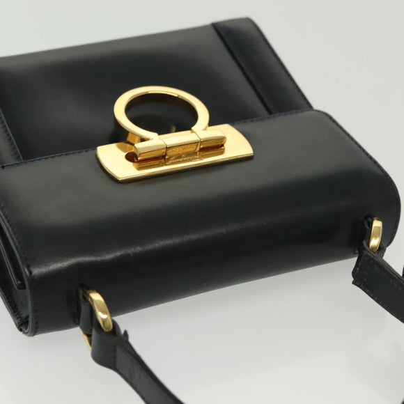 Salvatore Ferragamo Gancini Handtas Leer Marinegoud Auth 142283A