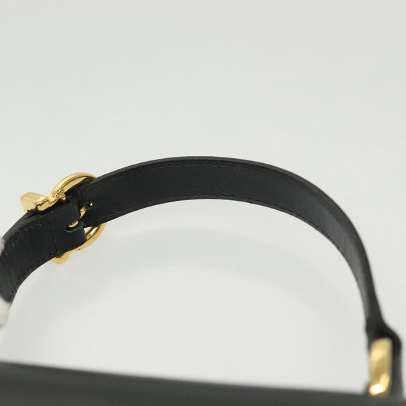 Salvatore Ferragamo Gancini Hand Bag Leather Navy Gold Auth 142283