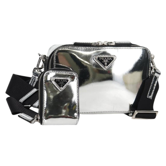 PRADA Shoulder Bag Leather Silver 2VH070 Auth 142285M