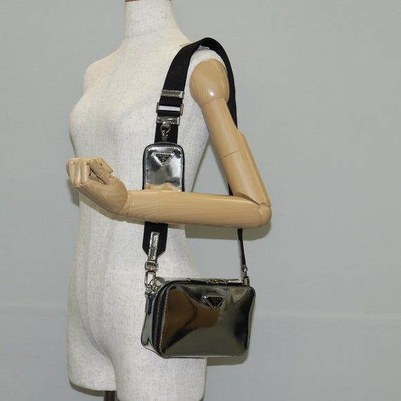 PRADA Shoulder Bag Leather Silver 2VH070 Auth 142285M