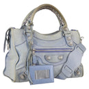 BALENCIAGA The Giant City Hand Bag Leather 2way Light Blue Silver Auth 142291-1