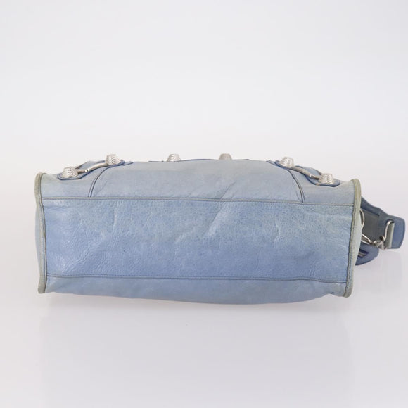 BALENCIAGA The Giant City Hand Bag Leather 2way Light Blue Silver Auth 142291