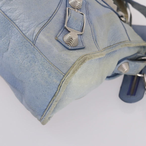 BALENCIAGA The Giant City Hand Bag Leather 2way Light Blue Silver Auth 142291