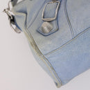 BALENCIAGA The Giant City Hand Bag Leather 2way Light Blue Silver Auth 142291-15