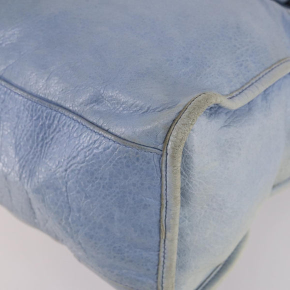 BALENCIAGA The Giant City Hand Bag Leather 2way Light Blue Silver Auth 142291