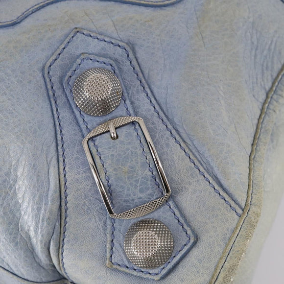 BALENCIAGA The Giant City Hand Bag Leather 2way Light Blue Silver Auth 142291