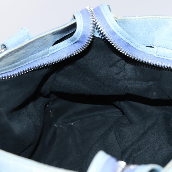 BALENCIAGA The Giant City Hand Bag Leather 2way Light Blue Silver Auth 142291