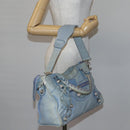 BALENCIAGA The Giant City Hand Bag Leather 2way Light Blue Silver Auth 142291-26