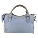 BALENCIAGA The Giant City Hand Bag Leather 2way Light Blue Silver Auth 142291-2