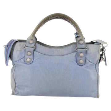 BALENCIAGA The Giant City Hand Bag Leather 2way Light Blue Silver Auth 142291 - 0