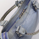 BALENCIAGA The Giant City Hand Bag Leather 2way Light Blue Silver Auth 142291-6