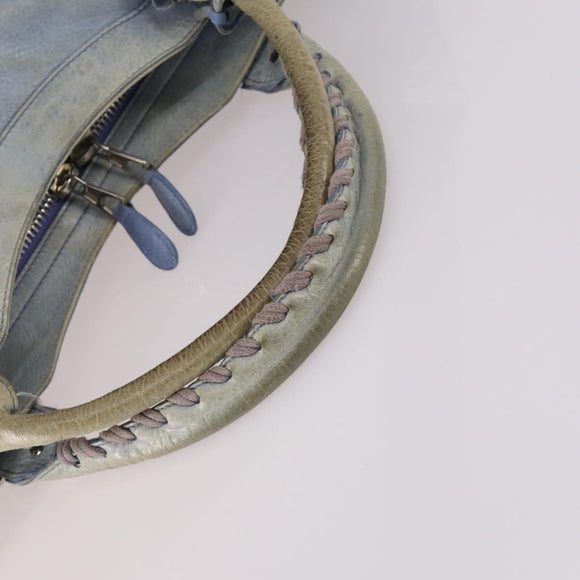 BALENCIAGA The Giant City Hand Bag Leather 2way Light Blue Silver Auth 142291