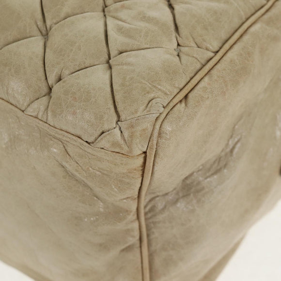 BALENCIAGA The Matelasse Hand Bag Leather Beige Silver 168031 Auth 142293V