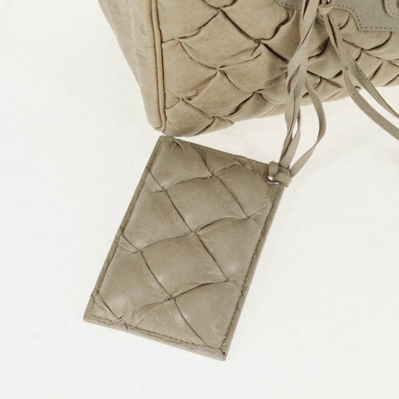 BALENCIAGA The Matelasse Hand Bag Leather Beige Silver 168031 Auth 142293V