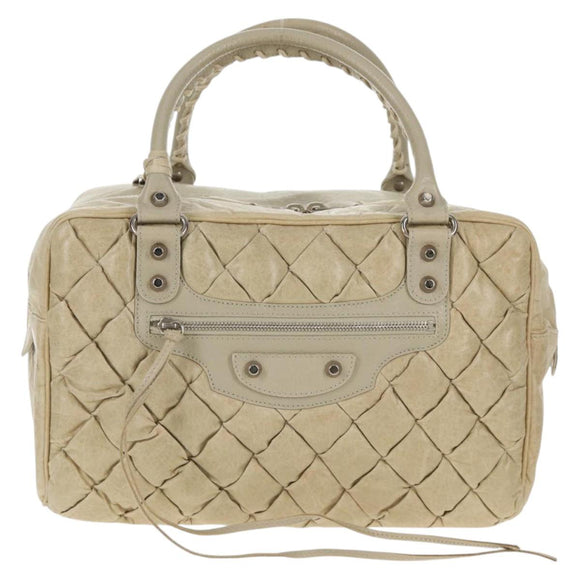 BALENCIAGA The Matelasse Hand Bag Leather Beige Silver 168031 Auth 142293V