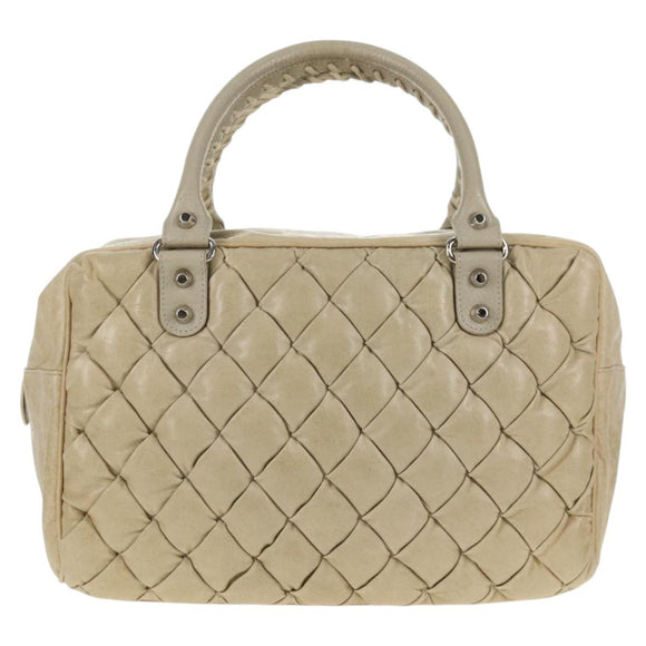 BALENCIAGA The Matelasse Hand Bag Leather Beige Silver 168031 Auth 142293V
