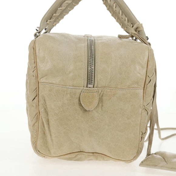 BALENCIAGA The Matelasse Hand Bag Leather Beige Silver 168031 Auth 142293V