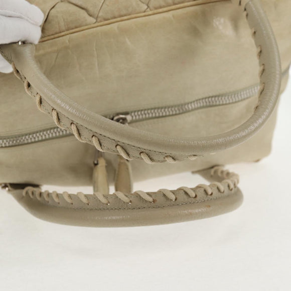 BALENCIAGA The Matelasse Hand Bag Leather Beige Silver 168031 Auth 142293V