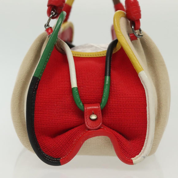 BOTTEGA VENETA Hand Bag Canvas Outlet Multicolor Silver Auth 142296