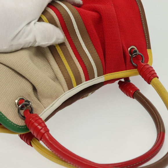 BOTTEGA VENETA Hand Bag Canvas Outlet Multicolor Silver Auth 142296