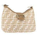 FENDI Zucca Canvas Shoulder Bag Straw Beige Gold Auth 142297-1