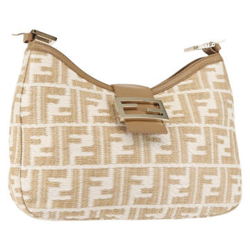 FENDI Zucca Canvas Shoulder Bag Straw Beige Gold Auth 142297