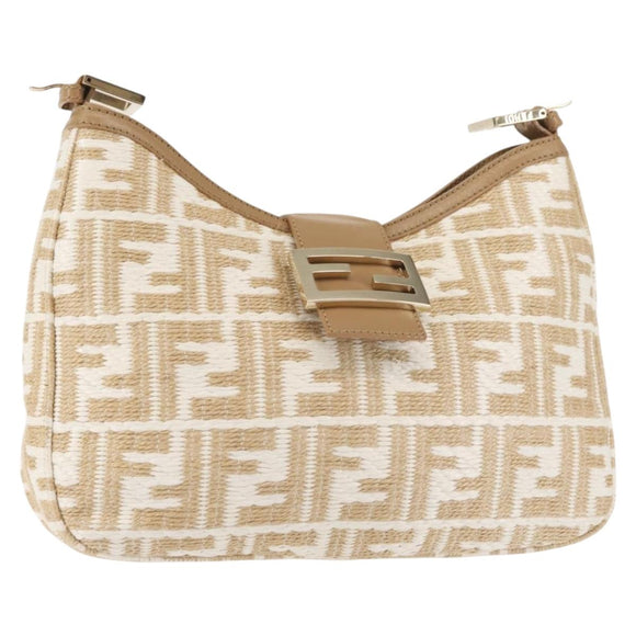 FENDI Zucca Canvas Shoulder Bag Straw Beige Gold Auth 142297