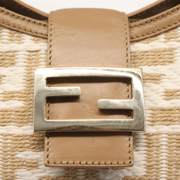 FENDI Zucca Canvas Shoulder Bag Straw Beige Gold Auth 142297